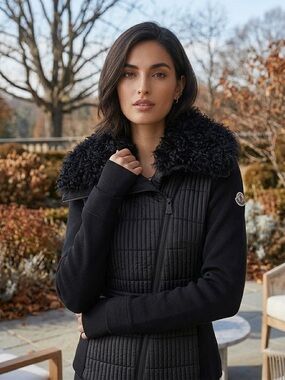 Moncler Black Quilted Jacket with Kalgan Lamb Collar